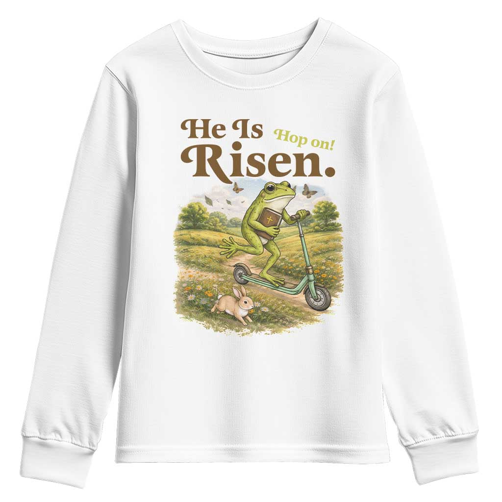 He Is Risen Hop On Youth Sweatshirt Christian Easter Frog
