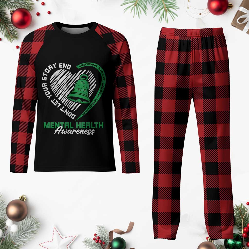 Mental Health Awarenes Plaid Pajama Set Green Ribbon Inspirational Psychologist Therapist