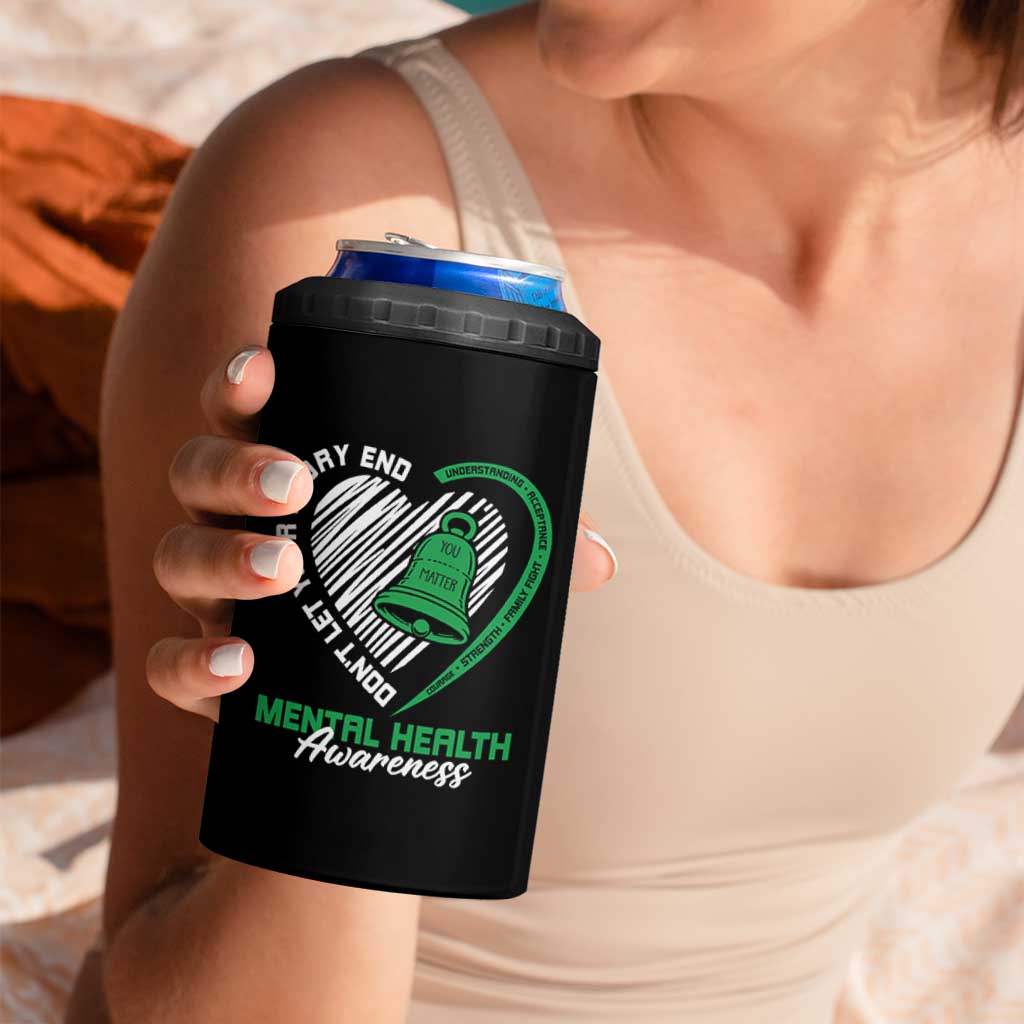 Mental Health Awarenes 4 in 1 Can Cooler Tumbler Green Ribbon Inspirational Psychologist Therapist