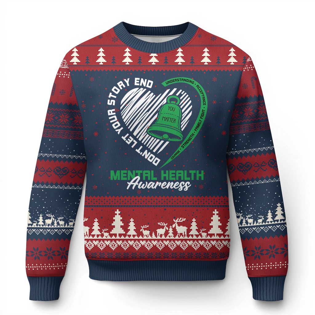 Mental Health Awarenes Ugly Christmas Sweater Green Ribbon Inspirational Psychologist Therapist