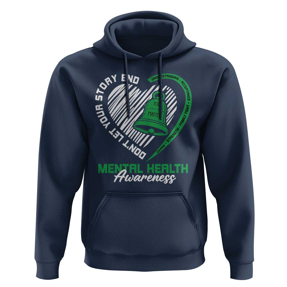 Mental Health Awarenes Hoodie Green Ribbon Inspirational Psychologist Therapist