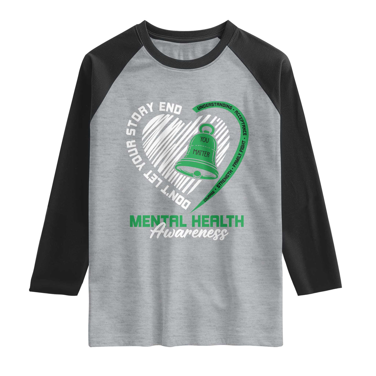 Mental Health Awarenes Raglan Shirt Green Ribbon Inspirational Psychologist Therapist