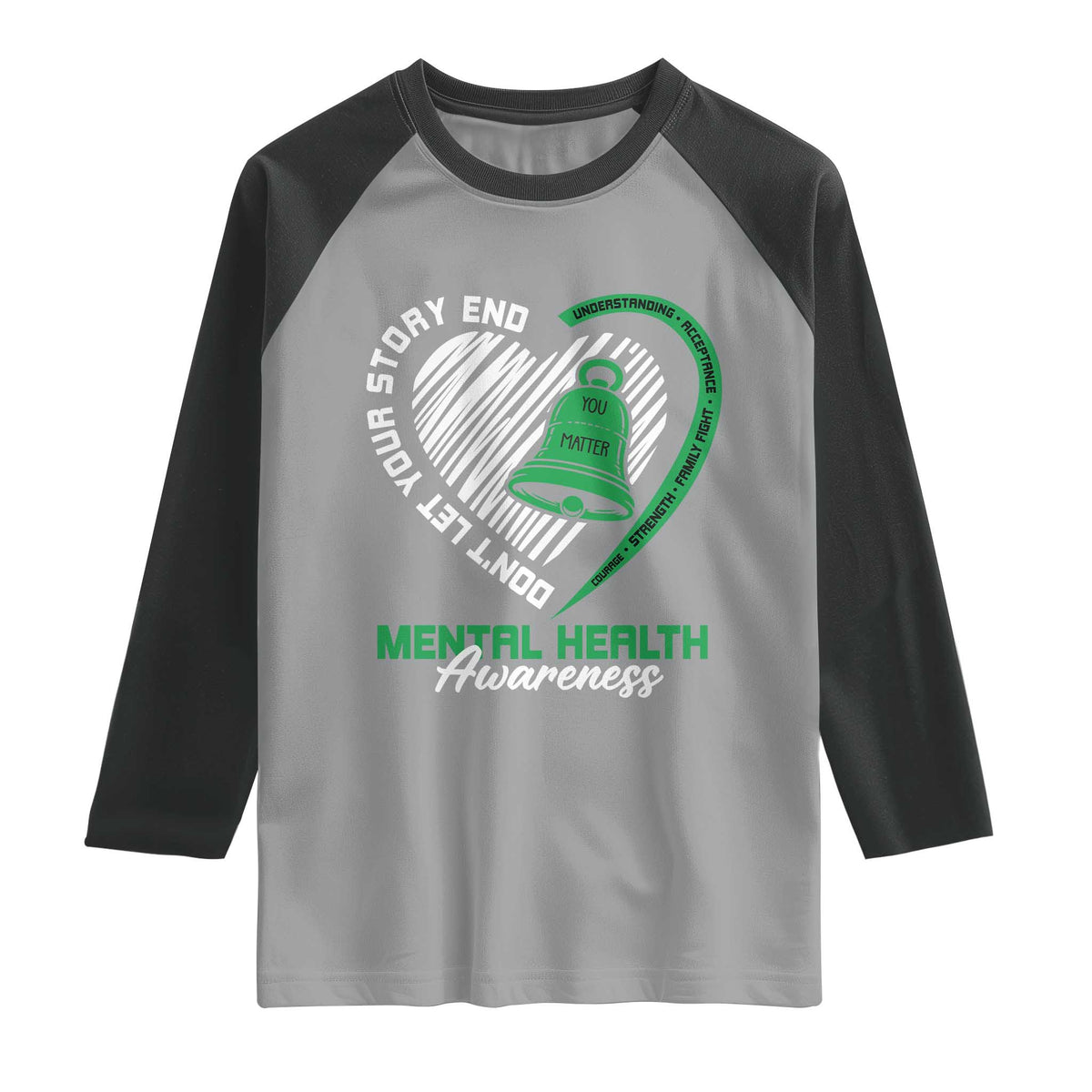 Mental Health Awarenes Raglan Shirt Green Ribbon Inspirational Psychologist Therapist