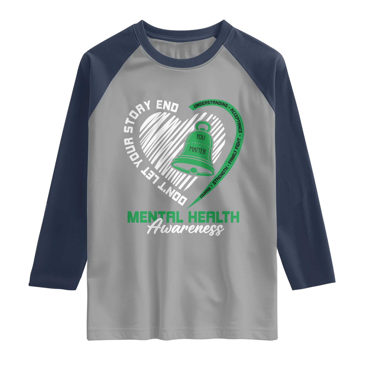 Mental Health Awarenes Raglan Shirt Green Ribbon Inspirational Psychologist Therapist