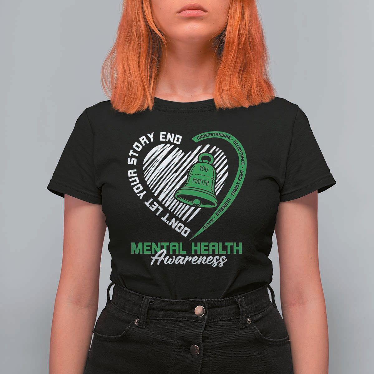 Mental Health Awarenes T Shirt For Women Green Ribbon Inspirational Psychologist Therapist