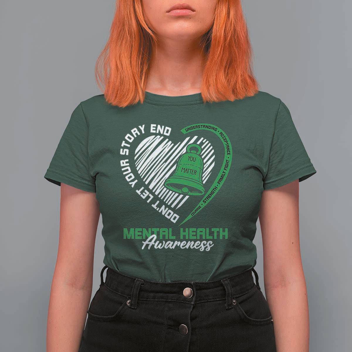 Mental Health Awarenes T Shirt For Women Green Ribbon Inspirational Psychologist Therapist