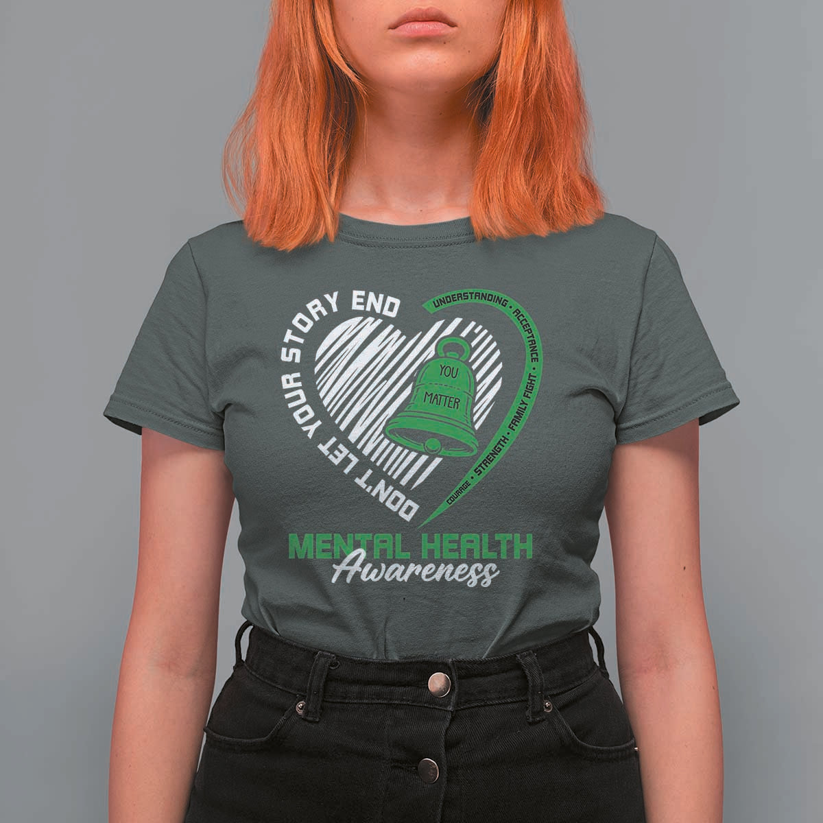 Mental Health Awarenes T Shirt For Women Green Ribbon Inspirational Psychologist Therapist