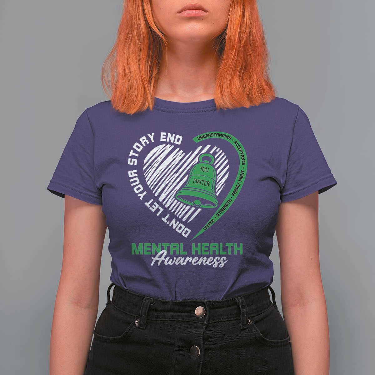 Mental Health Awarenes T Shirt For Women Green Ribbon Inspirational Psychologist Therapist