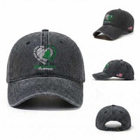 Mental Health Awarenes Washed Cotton Baseball Cap Green Ribbon Inspirational Psychologist Therapist