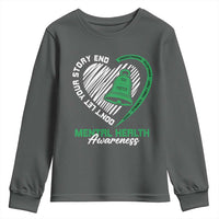 Mental Health Awarenes Youth Sweatshirt Green Ribbon Inspirational Psychologist Therapist
