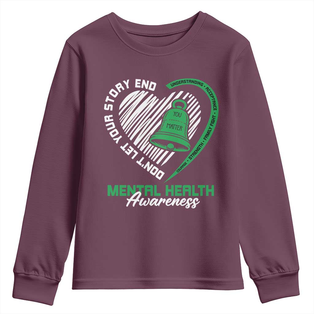 Mental Health Awarenes Youth Sweatshirt Green Ribbon Inspirational Psychologist Therapist