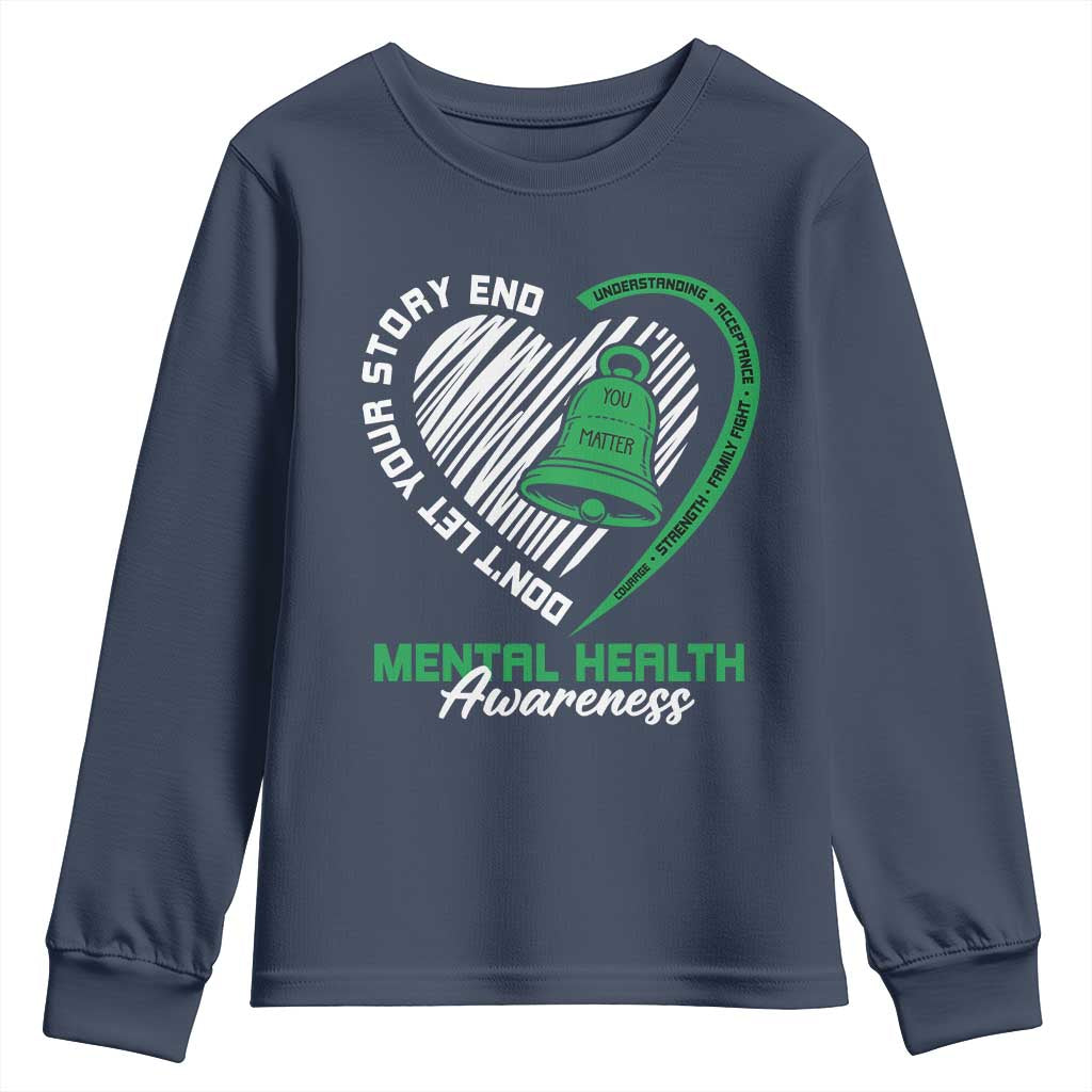 Mental Health Awarenes Youth Sweatshirt Green Ribbon Inspirational Psychologist Therapist