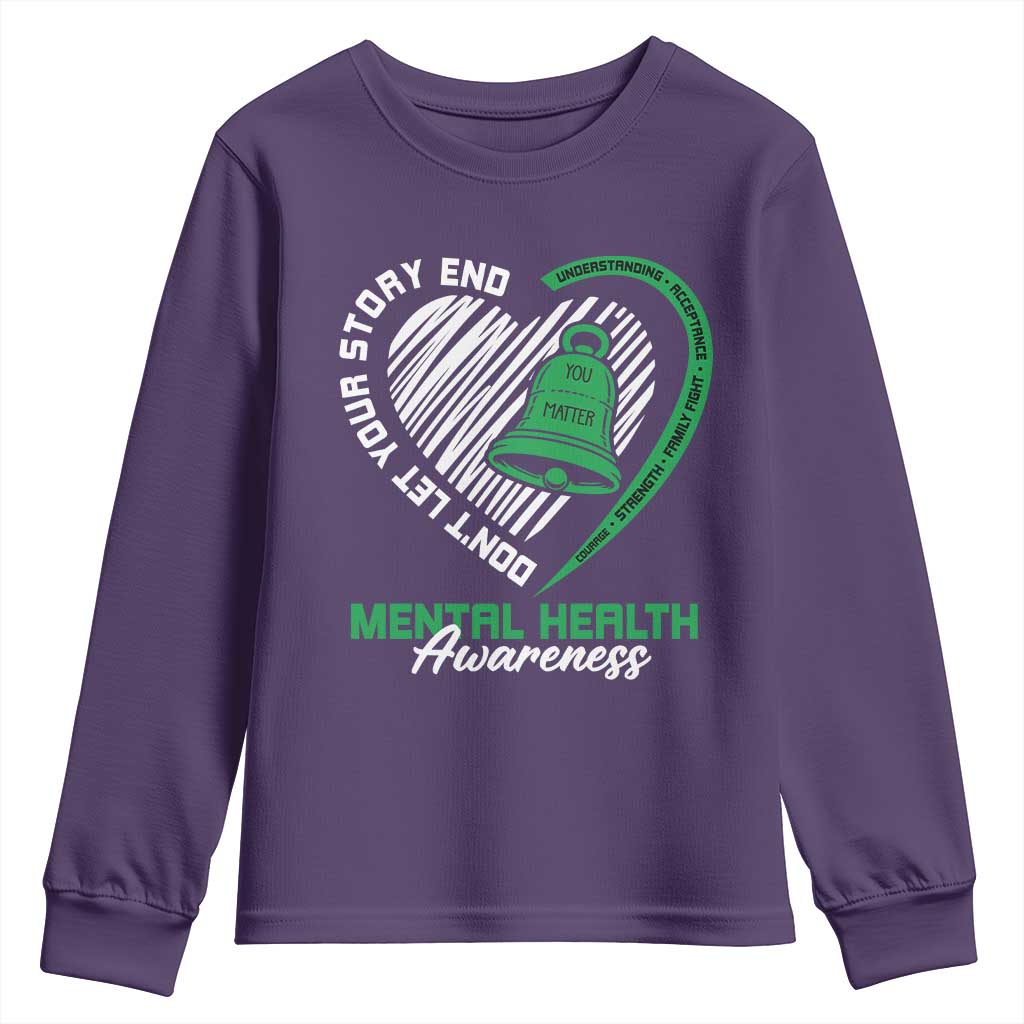 Mental Health Awarenes Youth Sweatshirt Green Ribbon Inspirational Psychologist Therapist