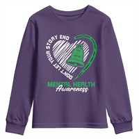 Mental Health Awarenes Youth Sweatshirt Green Ribbon Inspirational Psychologist Therapist