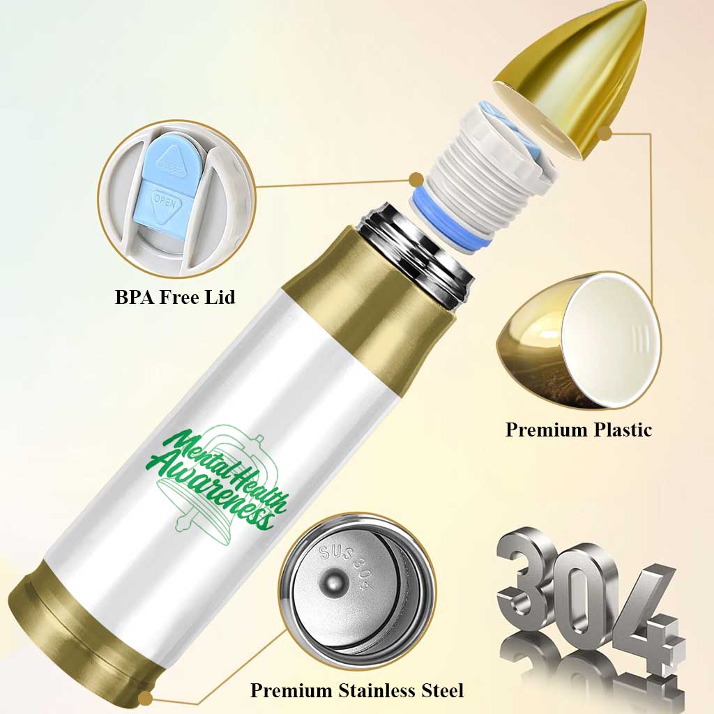 Mental Health Matters Awareness Bullet Tumbler Support Squad Green Ribbon