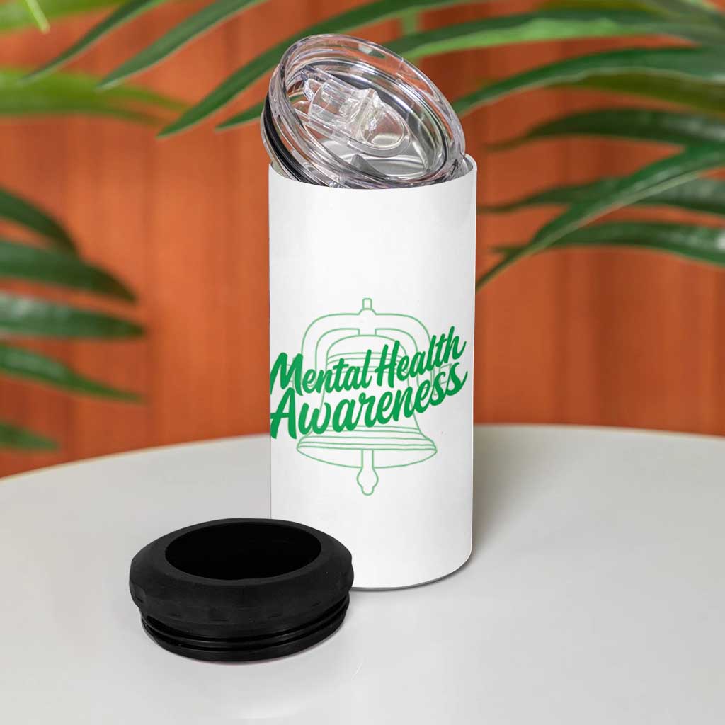 Mental Health Matters Awareness 4 in 1 Can Cooler Tumbler Support Squad Green Ribbon