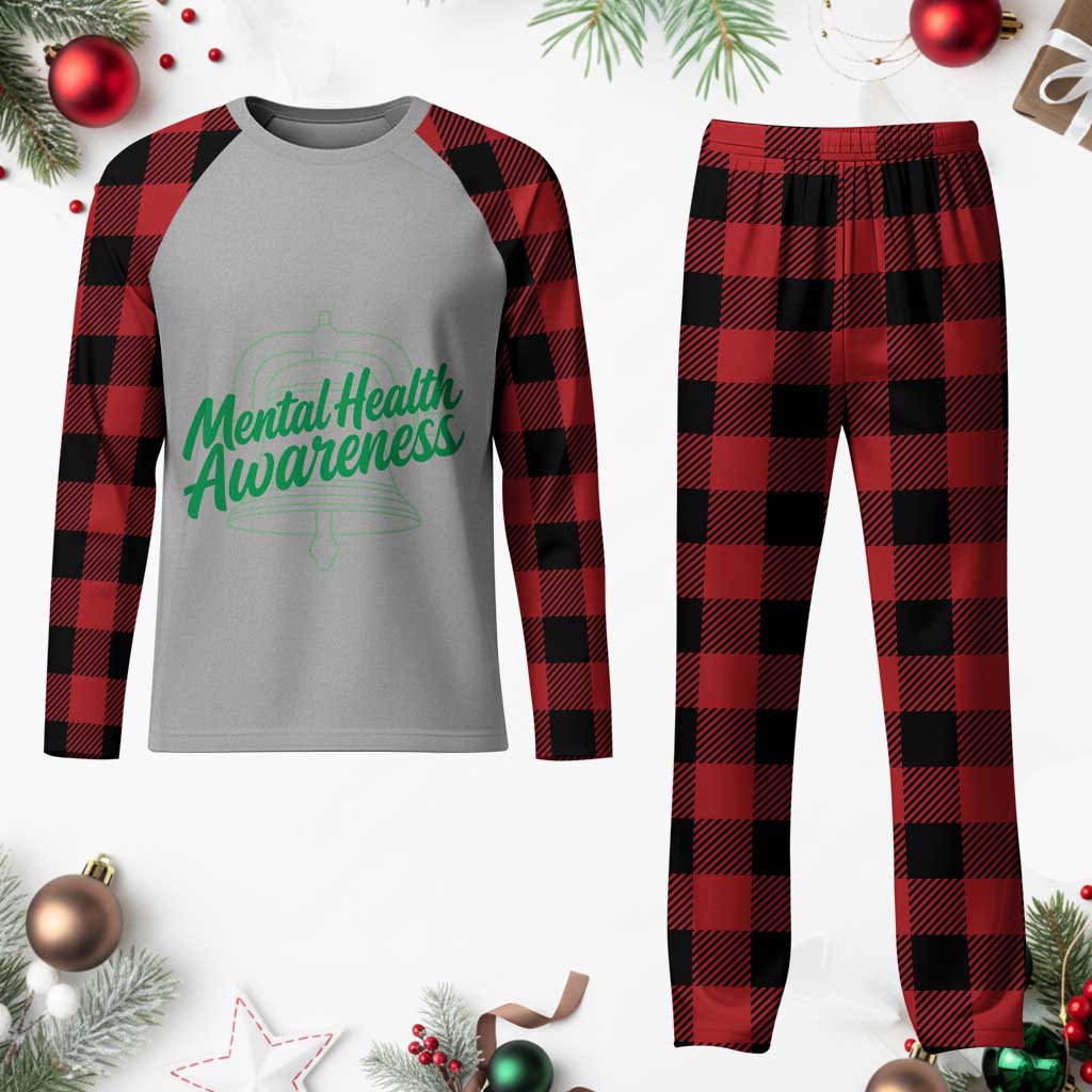 Mental Health Matters Awareness Plaid Pajama Set Support Squad Green Ribbon