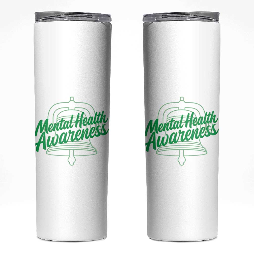 Mental Health Matters Awareness Skinny Tumbler Support Squad Green Ribbon