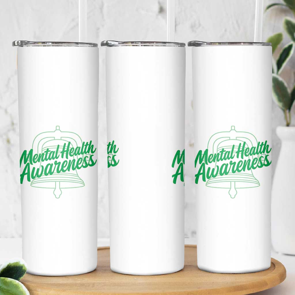 Mental Health Matters Awareness Skinny Tumbler Support Squad Green Ribbon