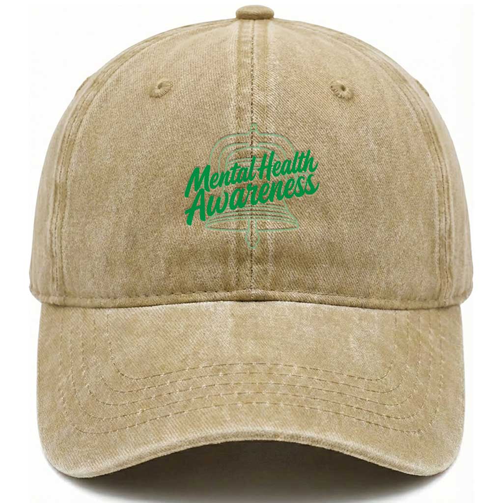 Mental Health Matters Awareness Washed Cotton Baseball Cap Support Squad Green Ribbon