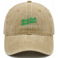 Mental Health Matters Awareness Washed Cotton Baseball Cap Support Squad Green Ribbon