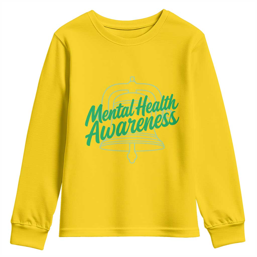 Mental Health Matters Awareness Youth Sweatshirt Support Squad Green Ribbon