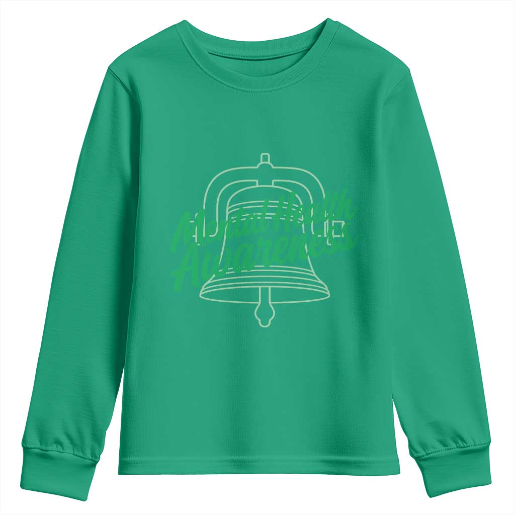 Mental Health Matters Awareness Youth Sweatshirt Support Squad Green Ribbon