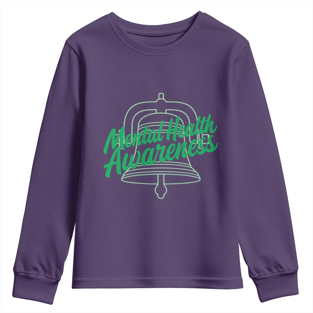 Mental Health Matters Awareness Youth Sweatshirt Support Squad Green Ribbon