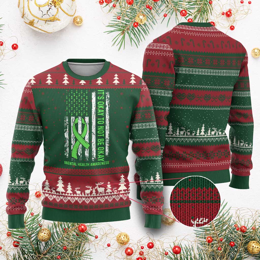 Mental Health Awarenes Ugly Christmas Sweater It's Okay To Not Be Okay