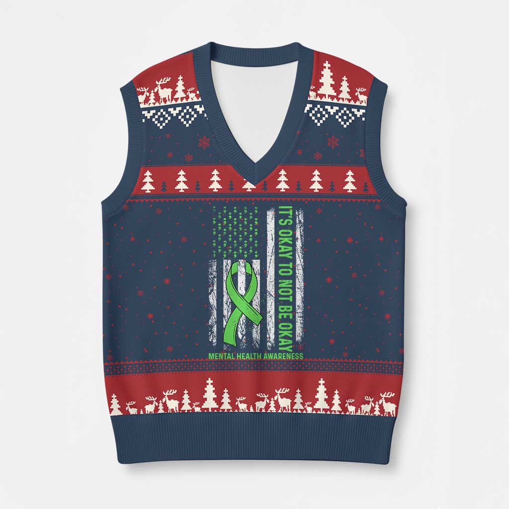 Mental Health Awarenes V-Neck Knit Sweater Vest It's Okay To Not Be Okay