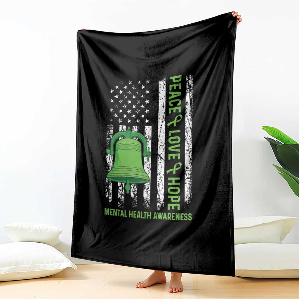 Mental Health Awarenes Throw Blanket Peace Love Hope Green Ribbon