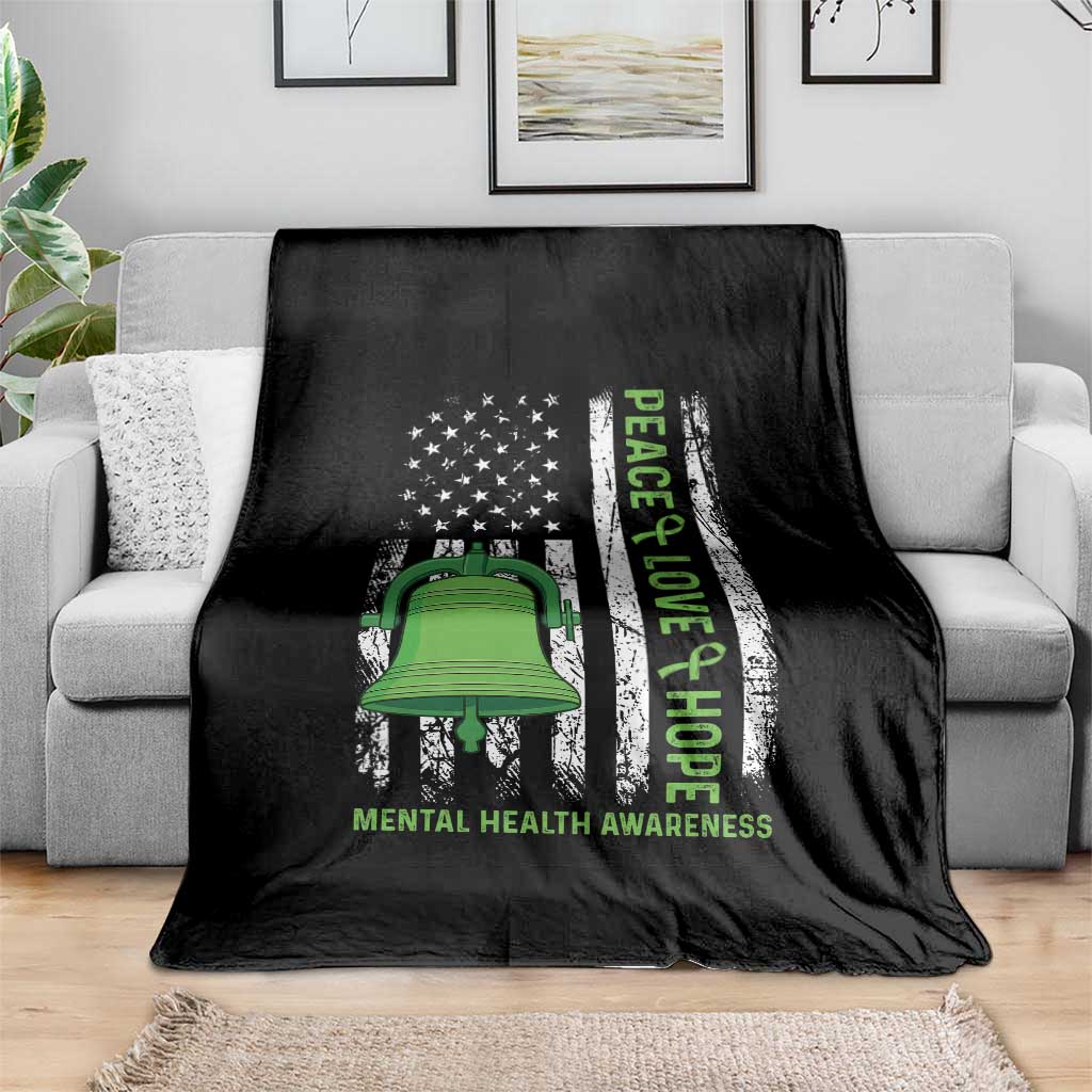 Mental Health Awarenes Throw Blanket Peace Love Hope Green Ribbon