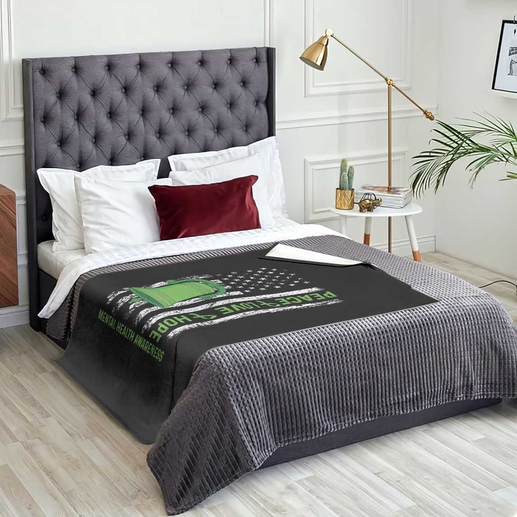 Mental Health Awarenes Throw Blanket Peace Love Hope Green Ribbon