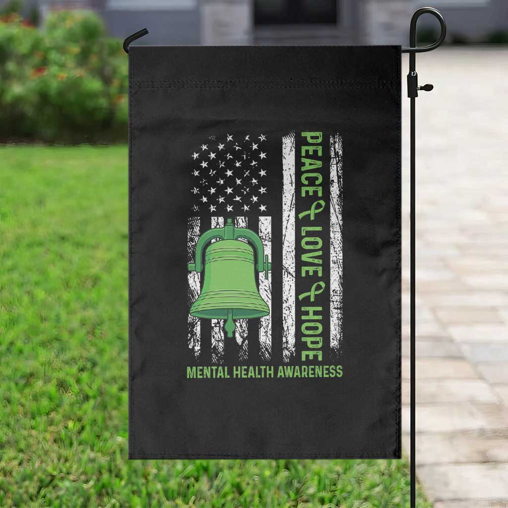 Mental Health Awarenes Garden Flag Peace Love Hope Green Ribbon