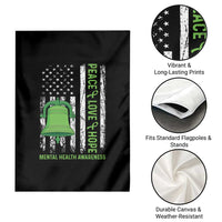Mental Health Awarenes Garden Flag Peace Love Hope Green Ribbon