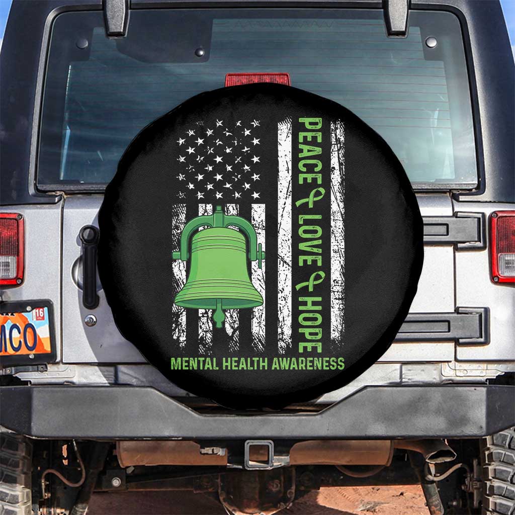 Mental Health Awarenes Spare Tire Cover Peace Love Hope Green Ribbon