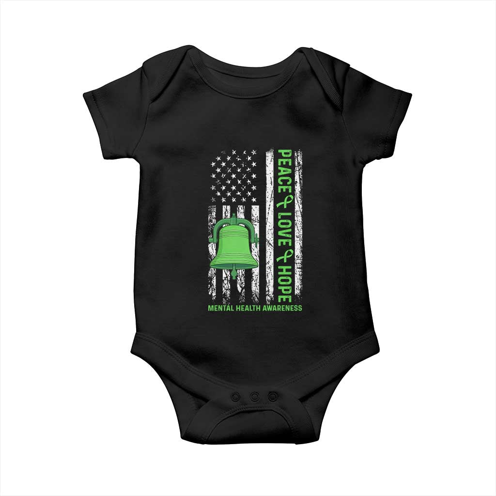 Mental Health Awarenes Baby Onesie Peace Love Hope Green Ribbon