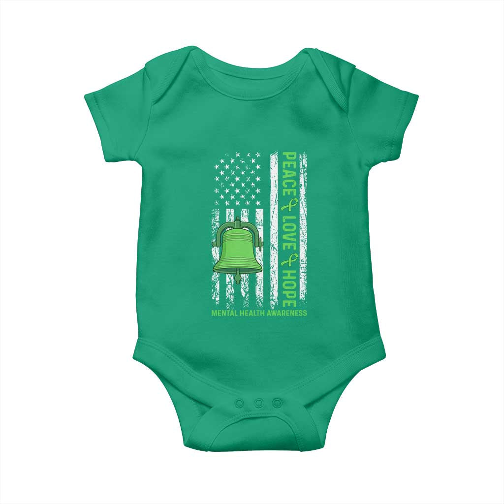 Mental Health Awarenes Baby Onesie Peace Love Hope Green Ribbon