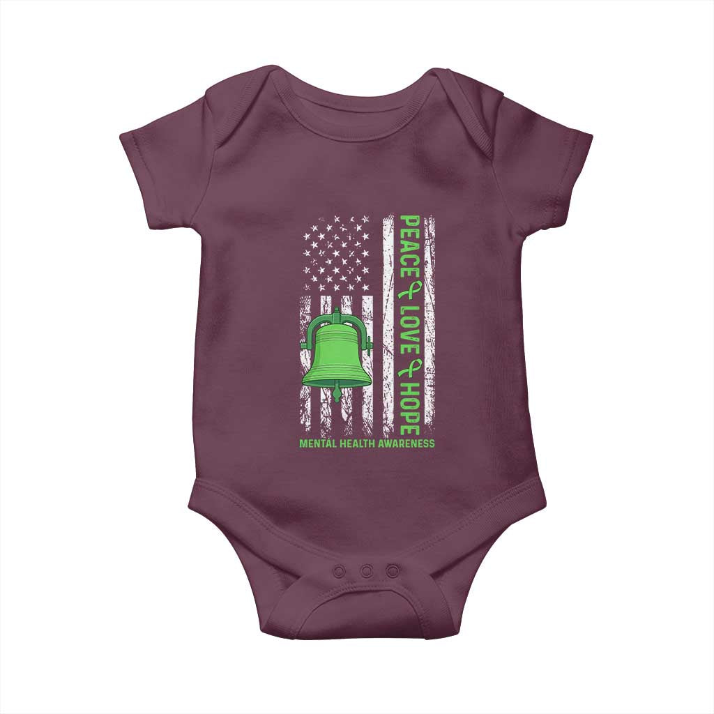 Mental Health Awarenes Baby Onesie Peace Love Hope Green Ribbon