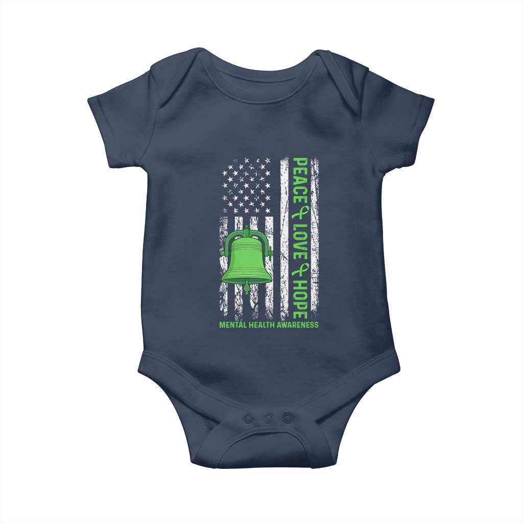 Mental Health Awarenes Baby Onesie Peace Love Hope Green Ribbon