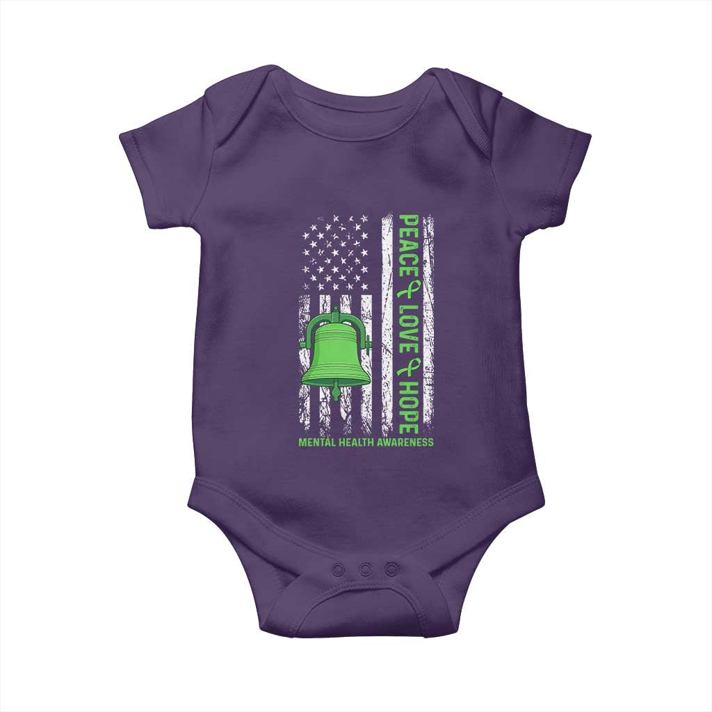 Mental Health Awarenes Baby Onesie Peace Love Hope Green Ribbon