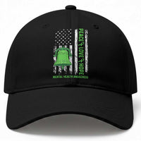 Mental Health Awarenes Baseball Cap Peace Love Hope Green Ribbon