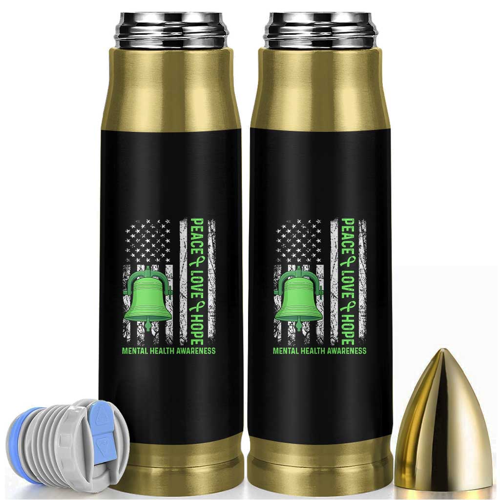 Mental Health Awarenes Bullet Tumbler Peace Love Hope Green Ribbon