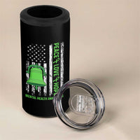 Mental Health Awarenes 4 in 1 Can Cooler Tumbler Peace Love Hope Green Ribbon