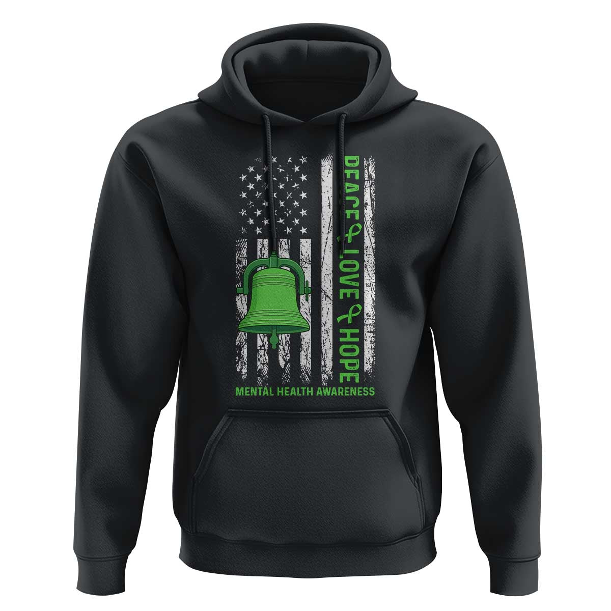 Mental Health Awarenes Hoodie Peace Love Hope Green Ribbon