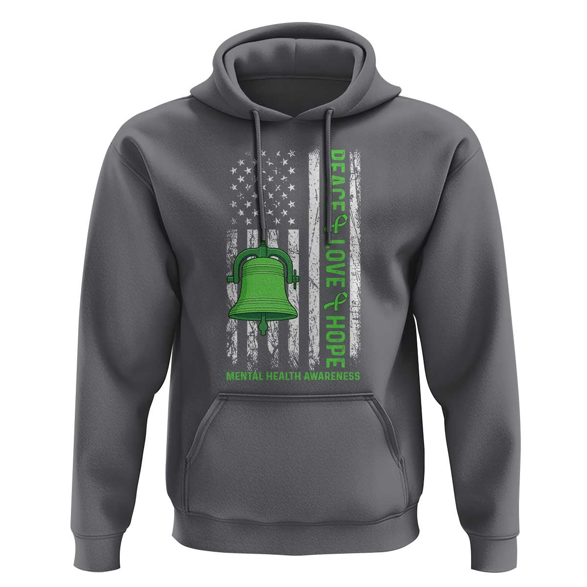 Mental Health Awarenes Hoodie Peace Love Hope Green Ribbon
