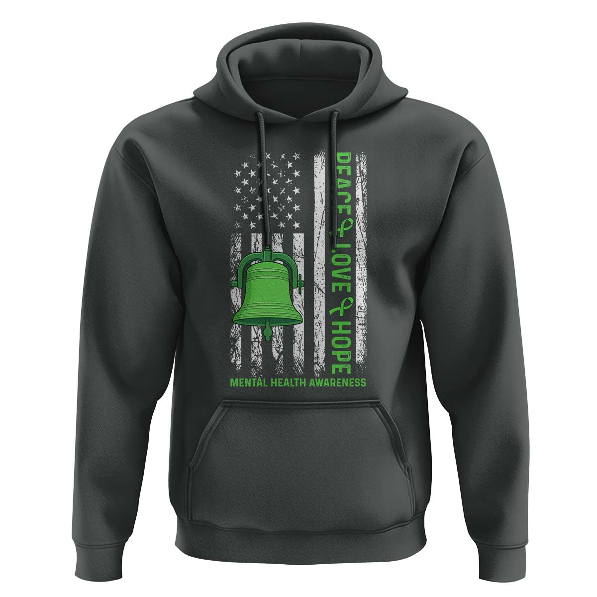 Mental Health Awarenes Hoodie Peace Love Hope Green Ribbon
