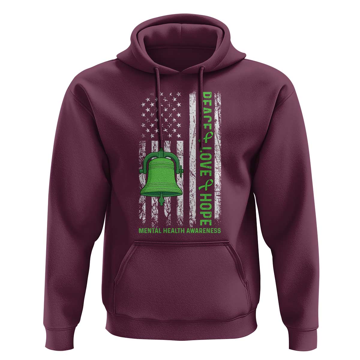 Mental Health Awarenes Hoodie Peace Love Hope Green Ribbon