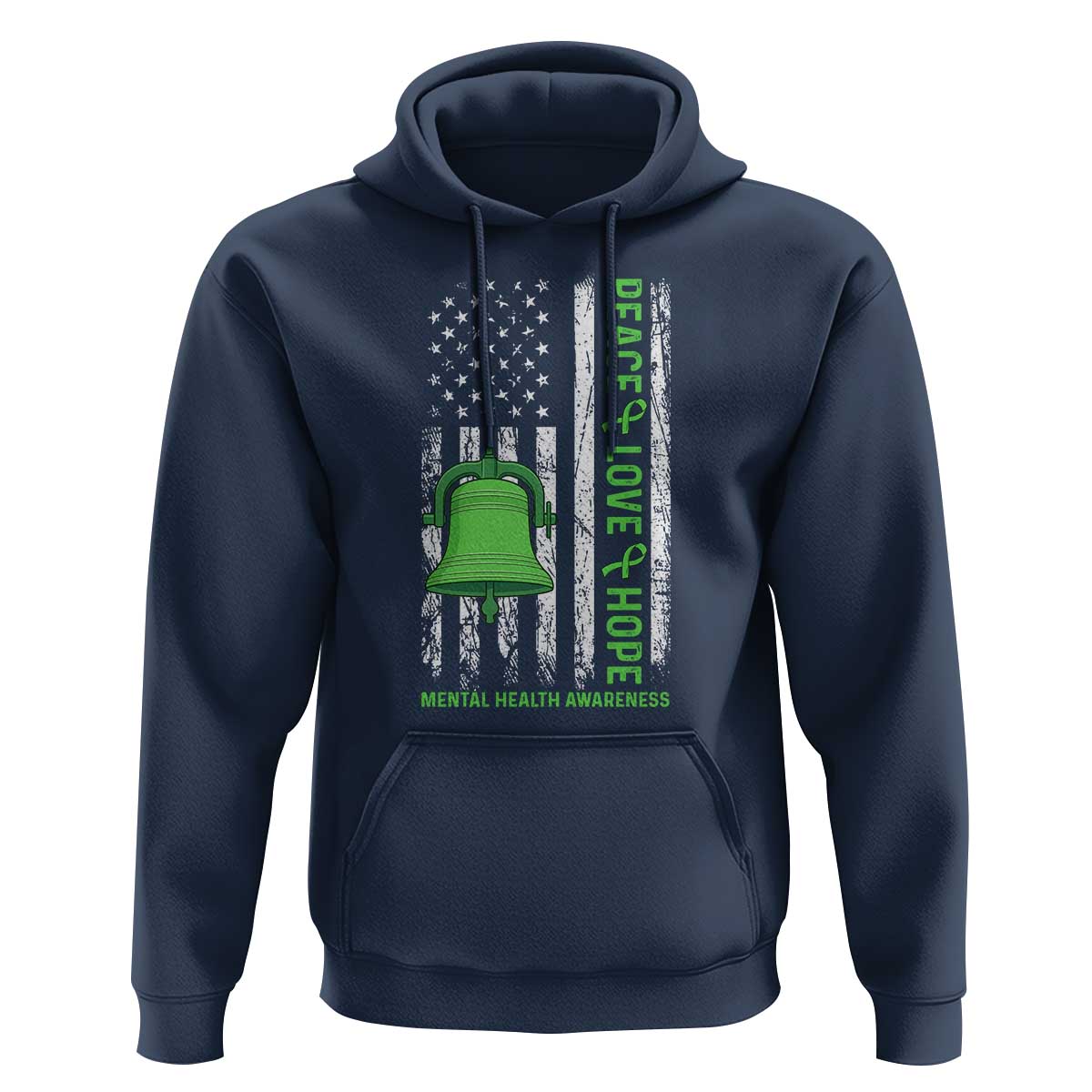 Mental Health Awarenes Hoodie Peace Love Hope Green Ribbon