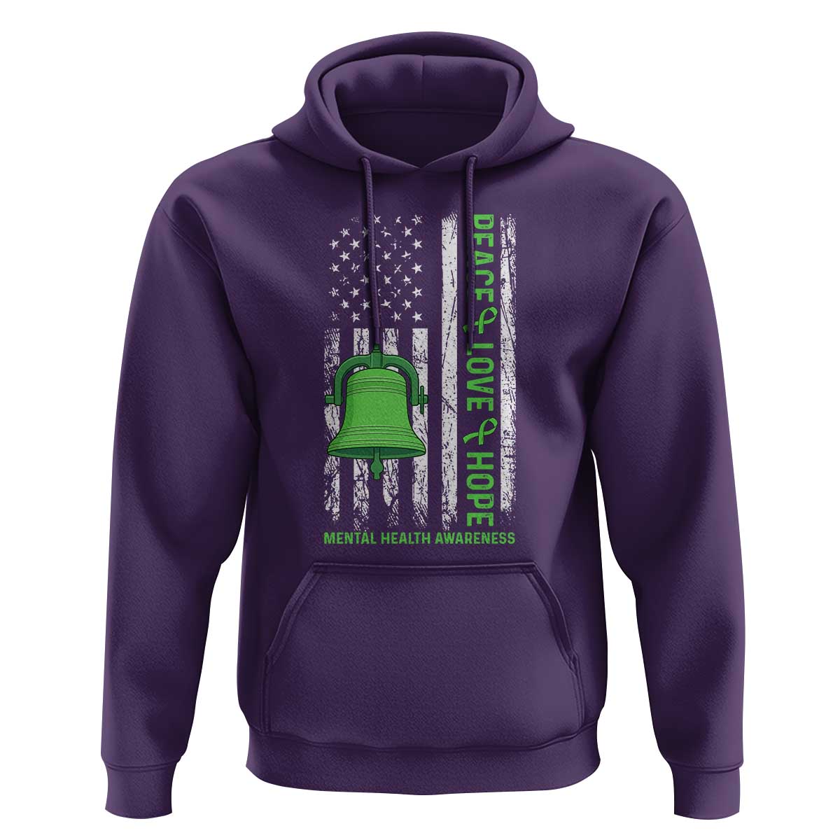 Mental Health Awarenes Hoodie Peace Love Hope Green Ribbon